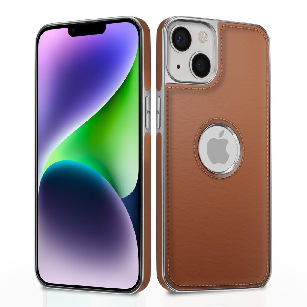 Pikkme Chrome Leather Back Cover | Flexible Pu Leather | Full Camera Protection | Silver Electroplated Chrome | Bumper Case for iPhone 14 Plus (Chrome Brown)