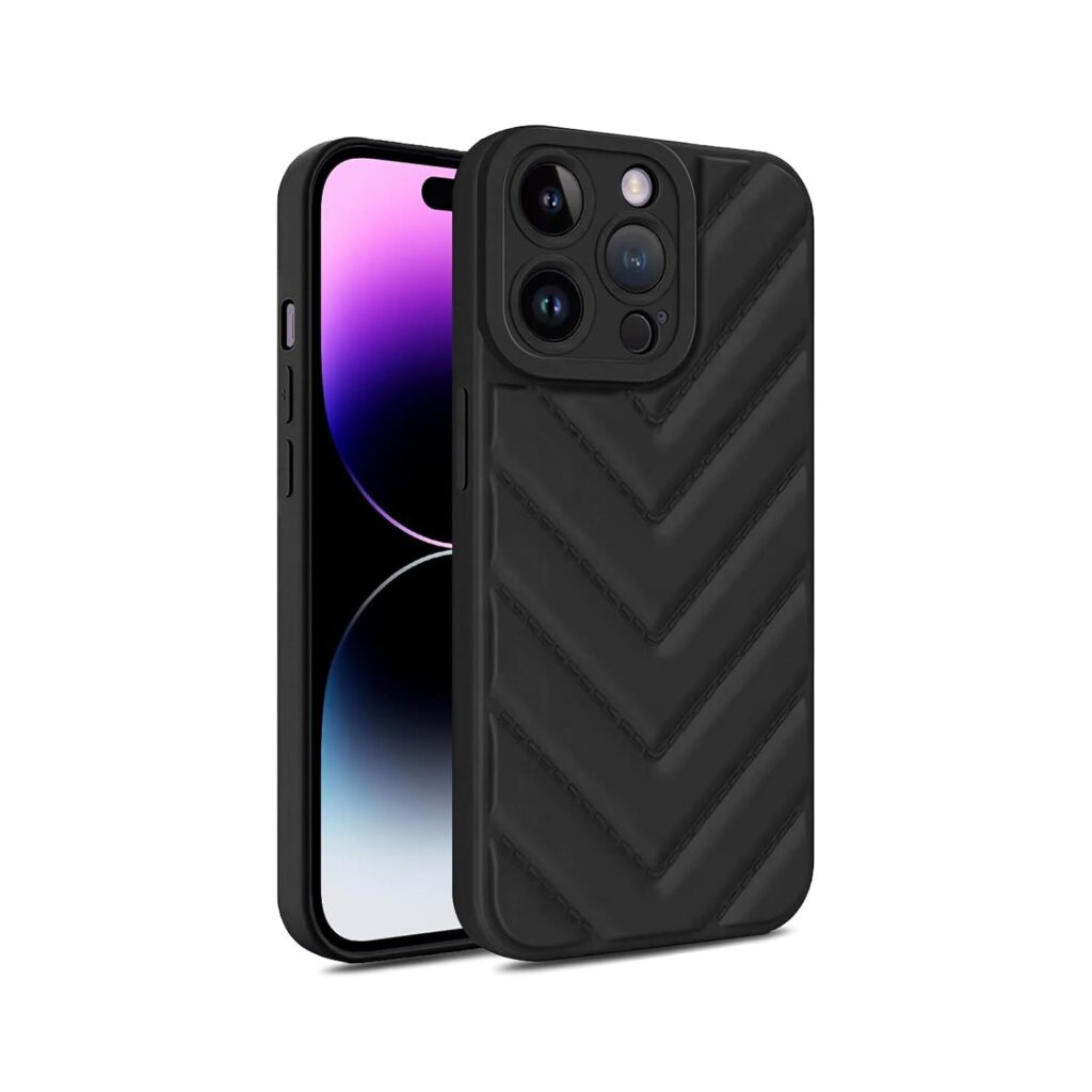 Plus Wave Cushioned Case Camera Protection Soft Back Cover for Apple iPhone 14 Pro Max - Black