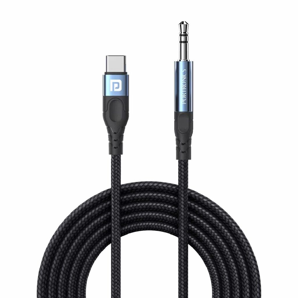 Portronics iKonnect C MAX USB C to 3.5mm Audio Adapter Hi-Fi Stereo Type C to Aux Headphone Male Cord Car Auxiliary Cable Compatible with iPhone 15 Pro Max/15 Pro/15 Plus -1 mtr length (Black)