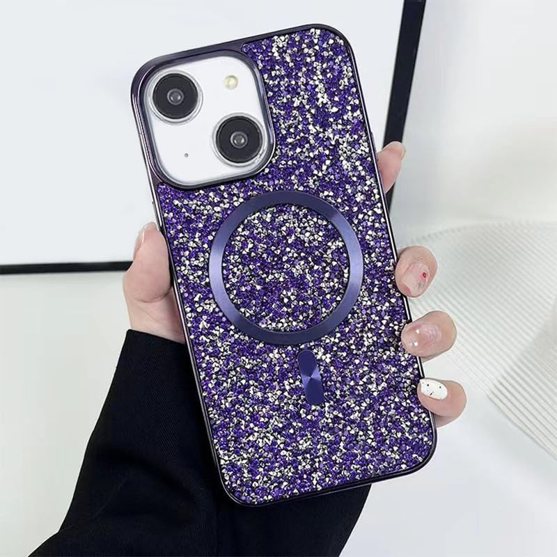 Premium Glitter Mag-Safe Case for iPhone 14 Plus | Shockproof Protection | Stylish Crystal Design | Slim Fit | Anti-Scratch Cover - Purple
