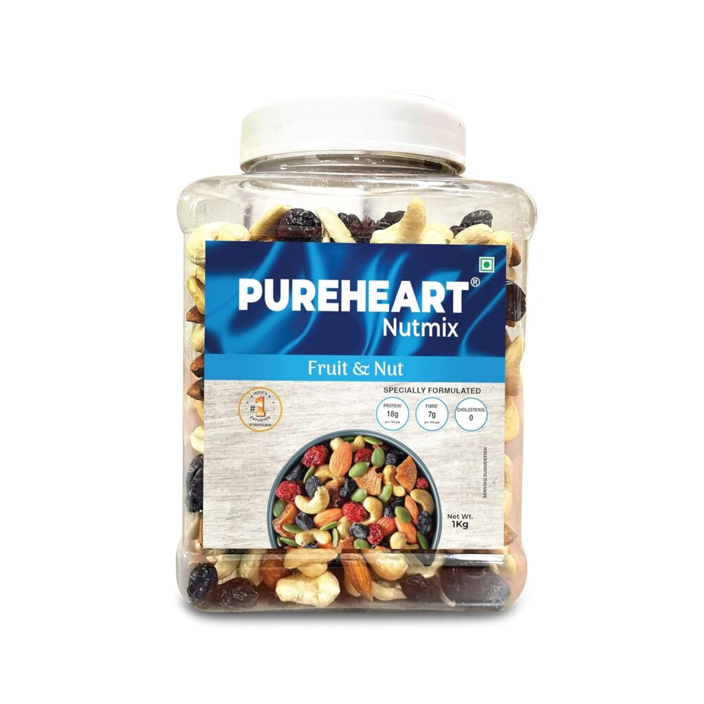 Pureheart Nutmix Fruit & Nuts (1 kg) Natural Premium Mix Nuts (Cashews, Almonds, Raisins, Cranberries) Delicious & Crunchy Dry Fruits Panchmeva - Reseable Jar