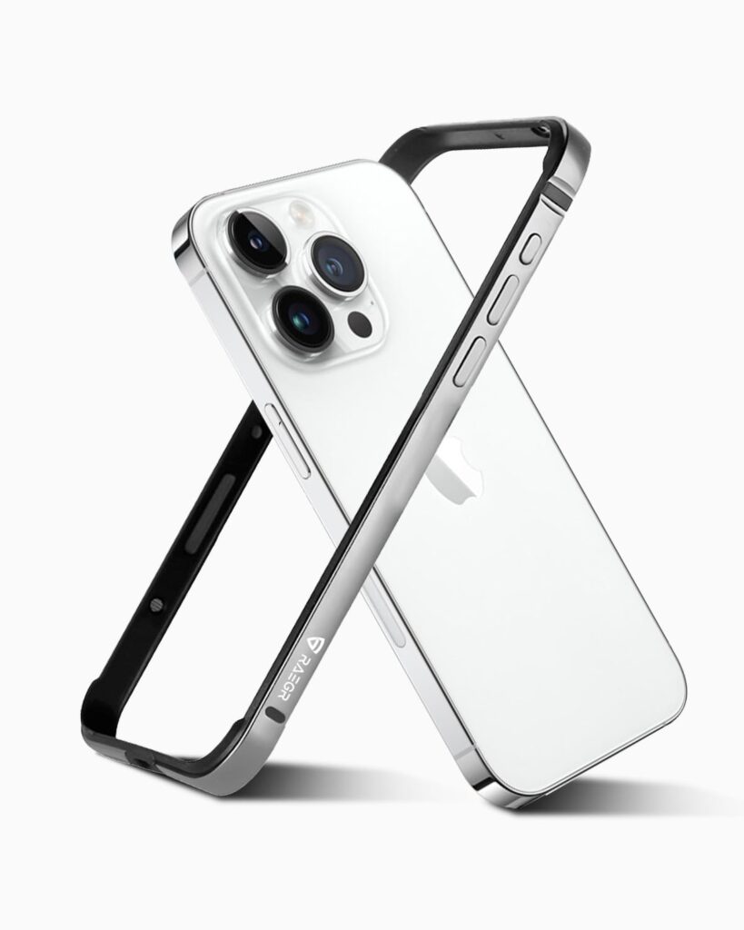 RAEGR Phone Case | Anodized Aluminum Bumper | Supports Mag-Safe Wireless Charging | Edge Armor Protective Minimal Case Compatible with iPhone 15 Pro (6.1-Inch) (2023) - Silver RG10519