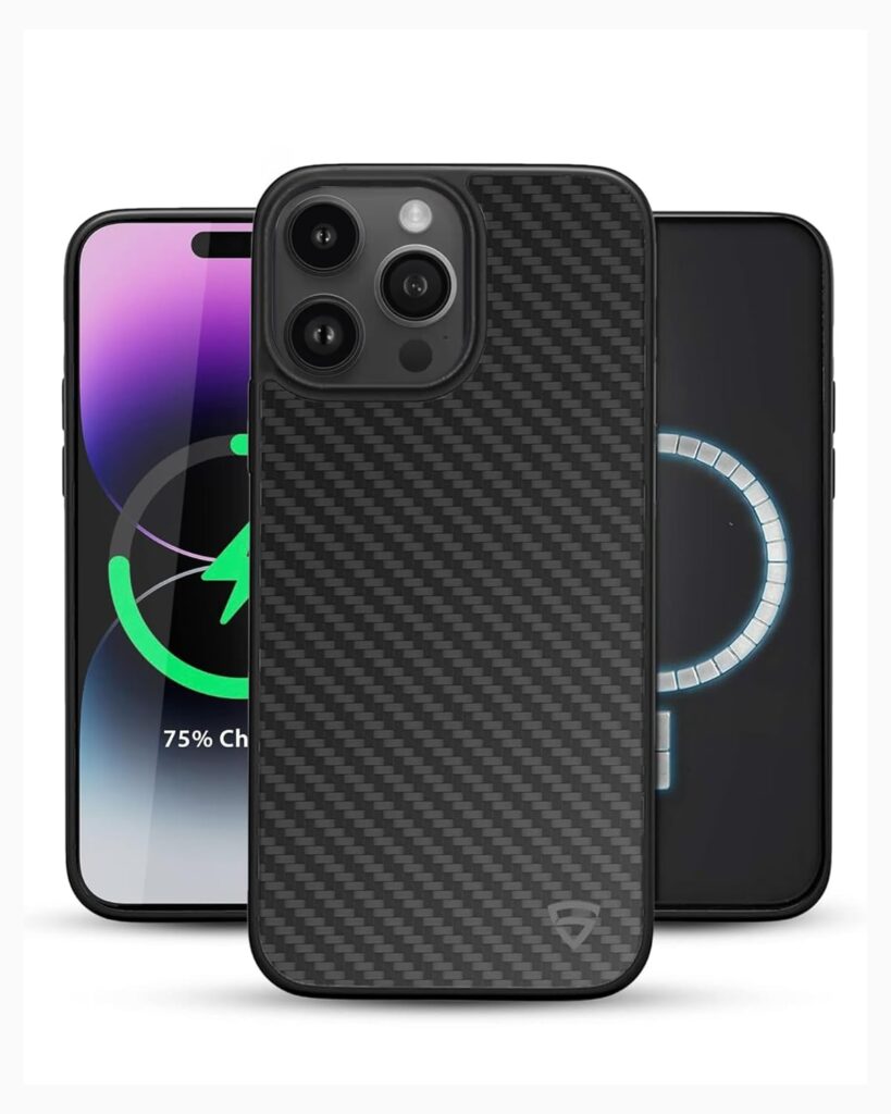 RAEGR Phone Case|Magnetic Case|Supports Mag-Safe Wireless Charging|Elements Armor Magfix Case/Cover Compatible with iPhone 15 Pro Max (6.7-Inch) 2023 - Carbon Fiber Rg10556,Black