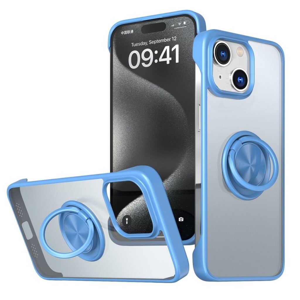 REALCASE for iPhone 14 Plus Back Cover Case | Stylish Frameless Matte PC TPU with Magnetic Ring Stand Case Back Cover for iPhone 14 Plus 6.7 Inch (Light Blue)