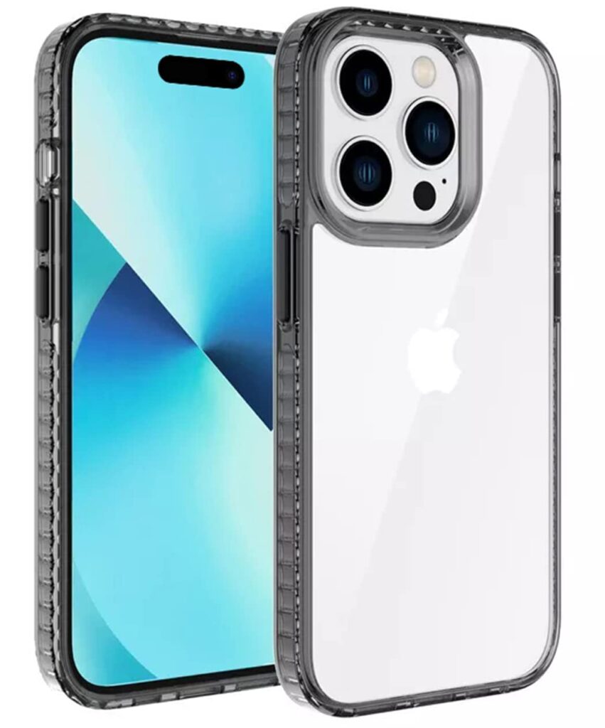 RIGGEAR Crystal Hybrid Transparent iPhone 14 Pro Max Back Cover Case (TPU+PC | Clear Black Bumper)