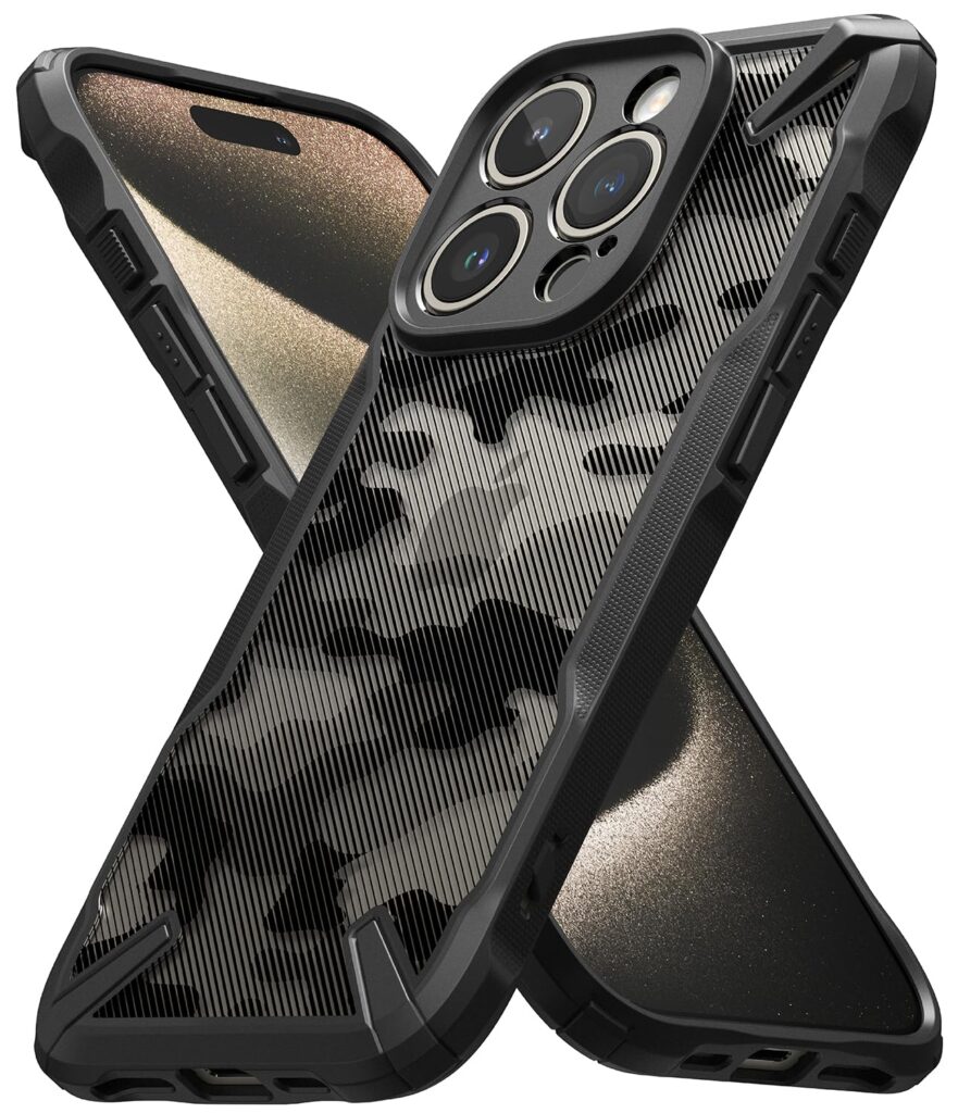 Ringke Fusion-X Compatible with iPhone 15 Pro Case Cover Military Camo Hard Back Soft Flexible TPU Bumper Scratch Resistant Shockproof Protection iPhone 15 Pro Back Cover - Camo Black