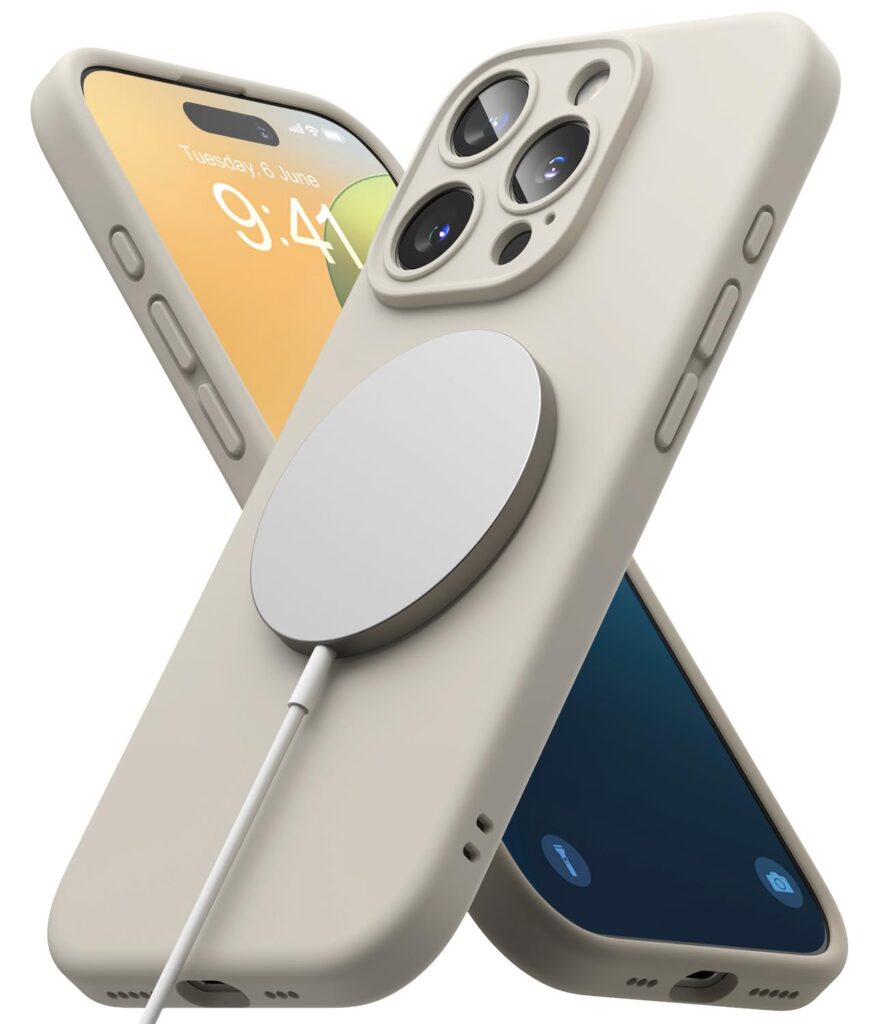 Ringke Silicone Magnetic Compatible with iPhone 16 Pro Max Case Cover Strong Magnet [3-Layer Liquid Silicone] Long Lasting Silky Feel Anti-Fingerprint iPhone 16 Pro Max Back Cover - Stone, Grey