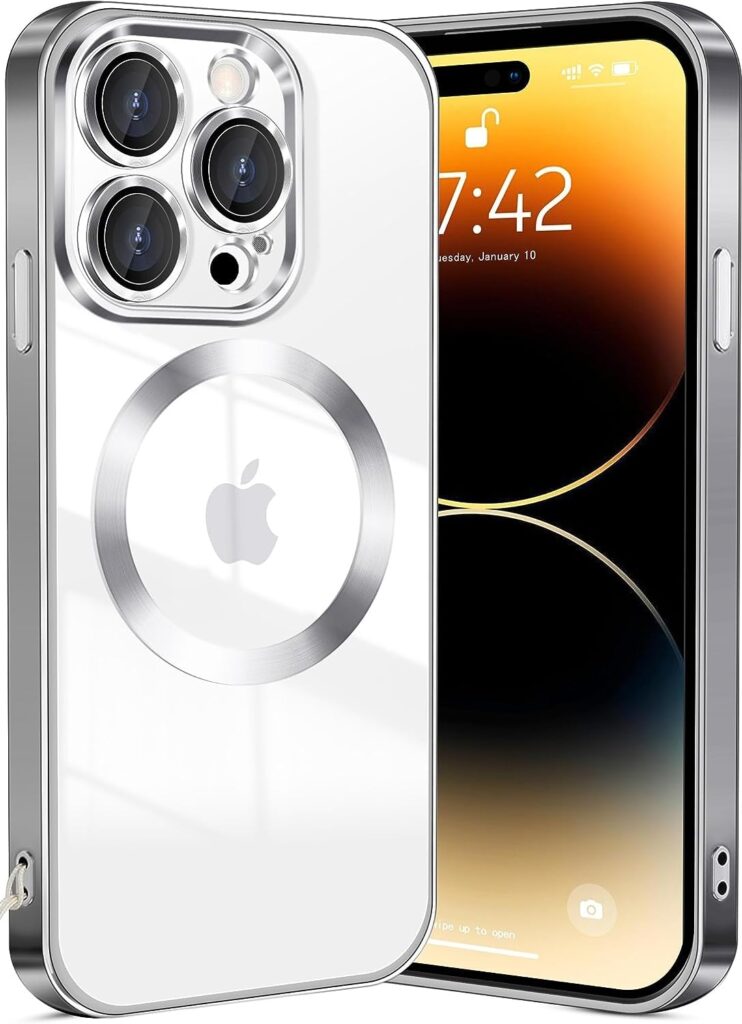 SHINESTAR Electroplated Logo View Case for iPhone 14 Pro Max, Camera Lens Full Protection Luxury Electroplated Transparent TPU Slim Back Cover for iPhone 14 Pro Max - Silver
