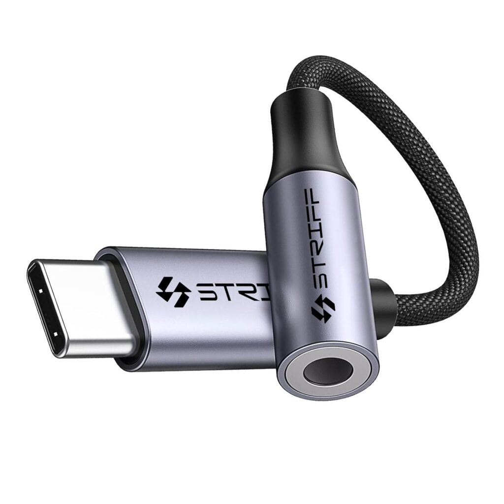 STRIFF Type C to 3.5 mm Audio Jack Connector with DAC Headphone Converter Adapter Compatible with iPhone 15 Pro Max/ 15 Pro/ 15 Plus, Galaxy S23/ S22/ S21/S208, iPad Pro, Pixel 8 & Other Type C Phones