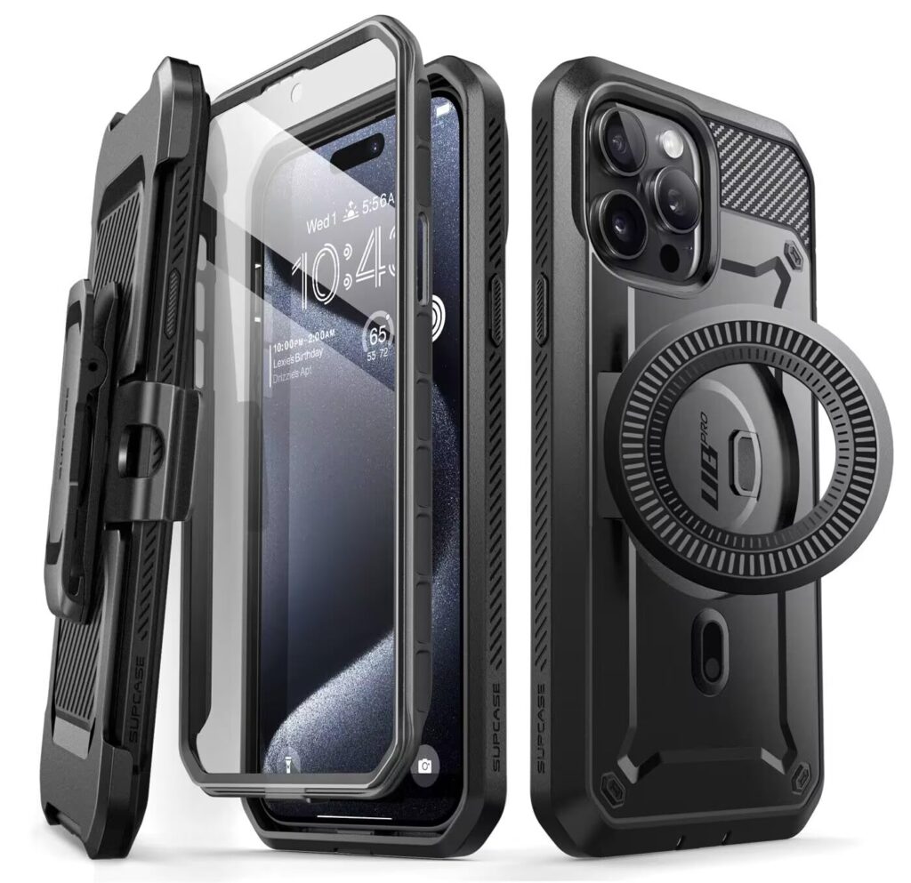 SUPCASE Unicorn Beetle Pro Mag Case for iPhone 15 Pro Max 6.7", Compatible with MagSafe Full Body Rugged Case with Built-in Screen Protector & Kickstand & Belt-Clip (Black)