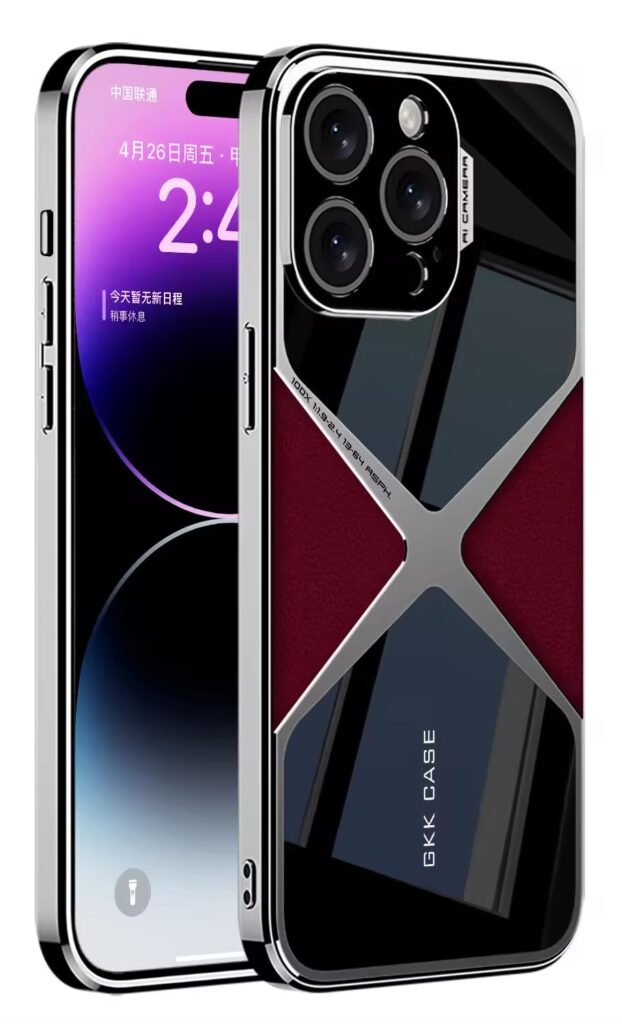 Scalebee Back Cover for Apple iPhone 15 Pro Max Electroplated Leather Anti-Fall Protective Shockproof Soft TPU Glossy Frame X Pattern Phone Case for iPhone 15 Pro Max (Red)