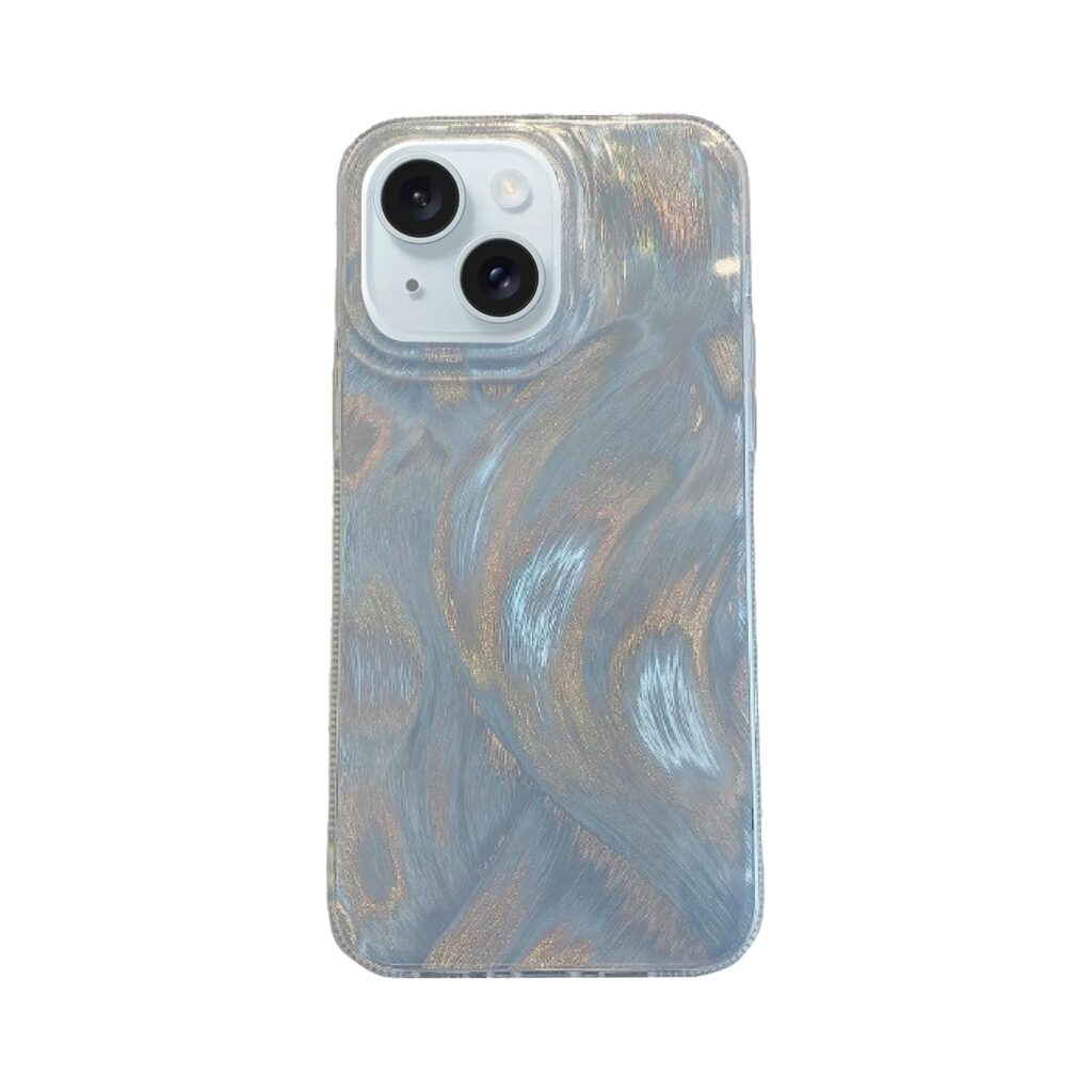Shiny Holographic Compatible iPhone 15 Pro Max Back Cover with Iridescent Marble Swirl Slim Fit, Soft TPU, Shockproof, Transparent Protective (iPhone15 Pro Max)