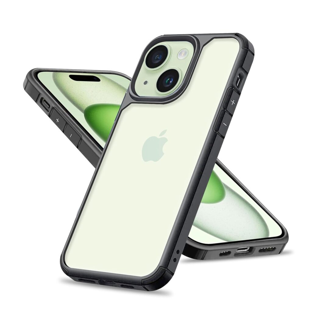 Shock Bumper Back Cover for iPhone 15 Plus 5G | Transparent Clear | Slim Shockproof |TPU Compatible with iPhone 15 Plus, Black