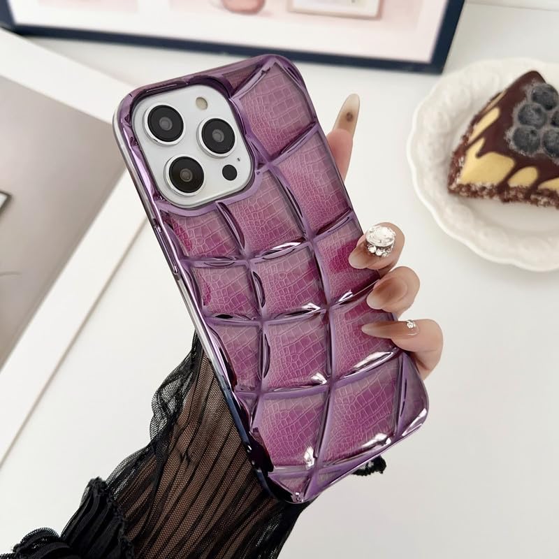 Shockproof Glossy 3D Puffer Case for iPhone 15 Pro Max | Soft TPU Protective Cover with Cushioned Design | Stylish Bumper Case | Anti-Scratch & Lightweight - Purple