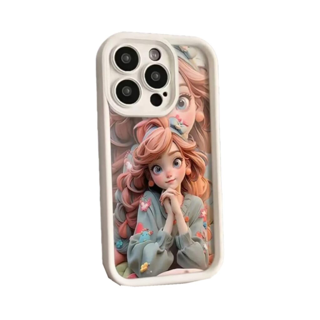 ShopX Cartoon Girl Mobile Case | Shockproof Matte TPU Cover for iPhone 13/14/15 (14 - Pro Max) – Anime Style (iPhone 15) White