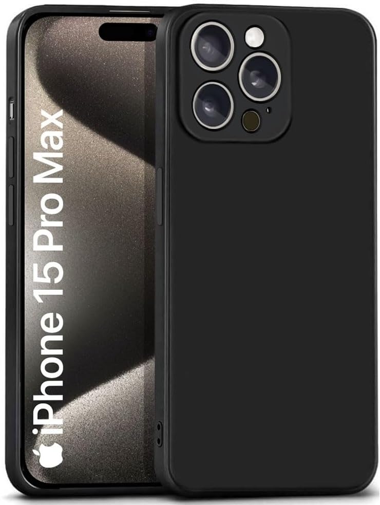 Silicon Black Back Cover Case Compatible for Apple iPhone 15 Pro Max | Camera Protetion | Slim and Light Weight | Soft Touch and Feel |(Design 945)