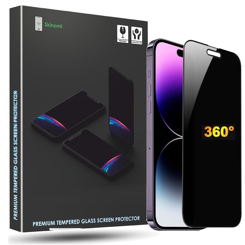 Skinomi 4 Way 360° Privacy Glass Screen Protector for iPhone 15 Pro Max [1 Pack], Horizontal and Vertical Anti Spy Tempered Glass Screen Film for iPhone 15 Pro Max