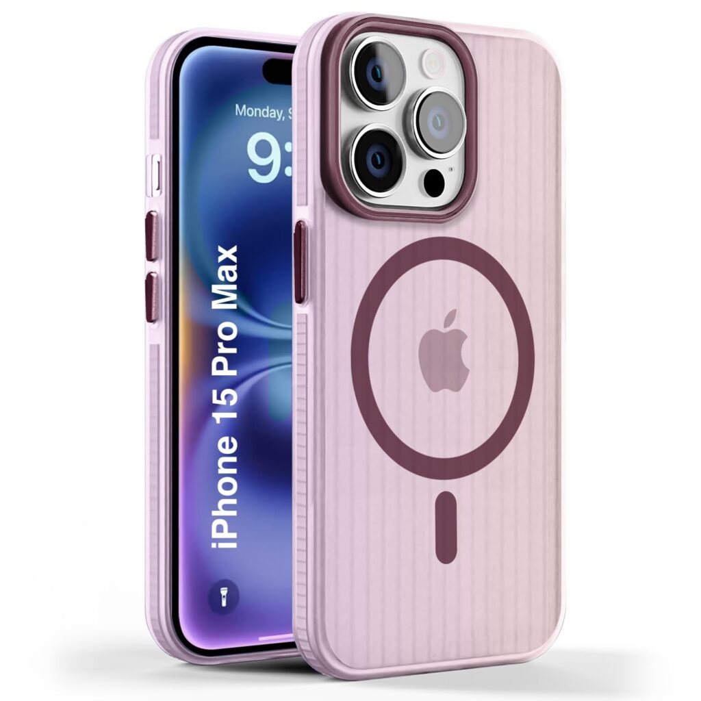 Slimfit Mag-Safe Back Cover for iPhone 15 Pro Max | Multi Colour Gradient, Shock Absorbent Bumper, Lightweight, PC+TPU Corrugated Matte Case, Black