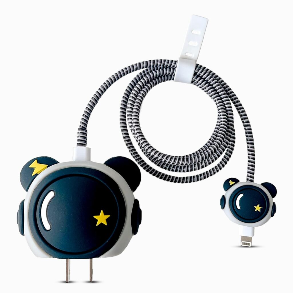 Sounce Charger Case Cover with Full Cable Protector 3D Cute Pattern Compatible for iPhone Charger Only 18W & 20W iPhone 16,iPhone 13,iPhone 15,iPhone 14 (Black Astronaut)