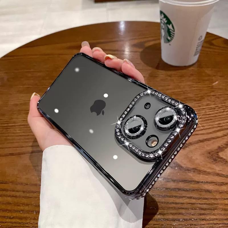 Sparkling Bling Clear Case for iPhone 14 Plus | Diamond Camera Protection | Soft Transparent TPU Case | Premium & Elegant Design | Slim Fit - Black