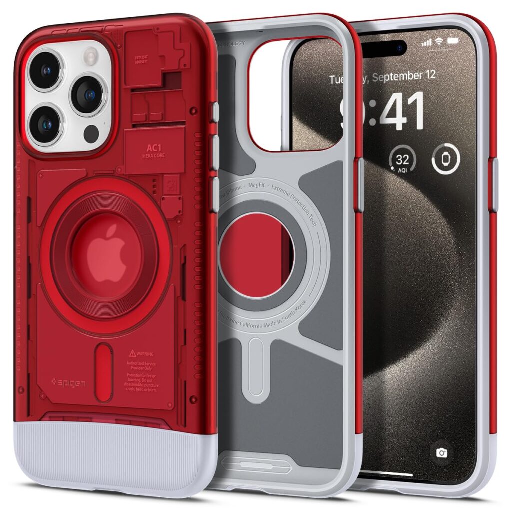 Spigen Classic C1 MagFit Back Cover Case Compatible with iPhone 15 Pro Max (TPU + Poly Carbonate | Ruby)
