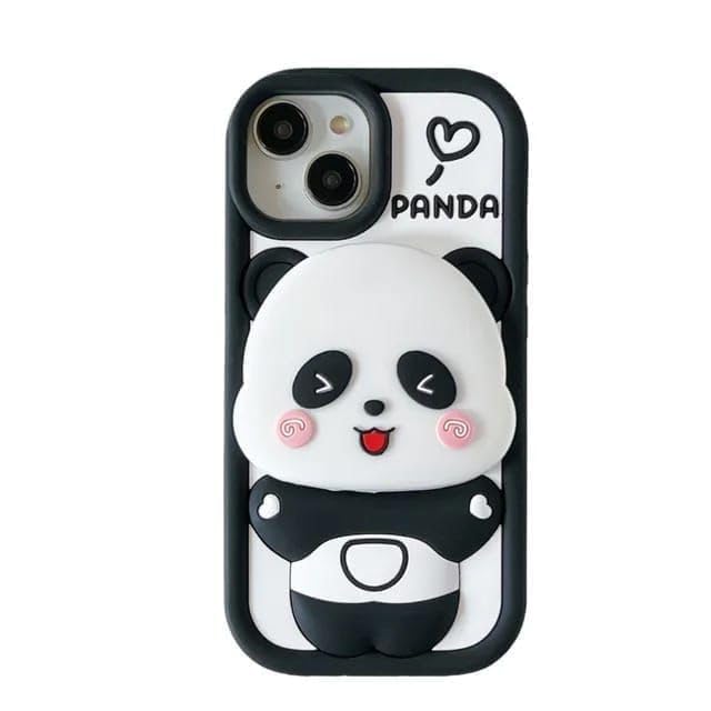 Stylish Case for iPhone 14 Plus, Soft Silicone 3D Cartoon Cover, Completely Protective Back Cover, Adorable Cute Panda with Mirror and Holder Stand Case (iPhone 14 Plus Blk Panda)