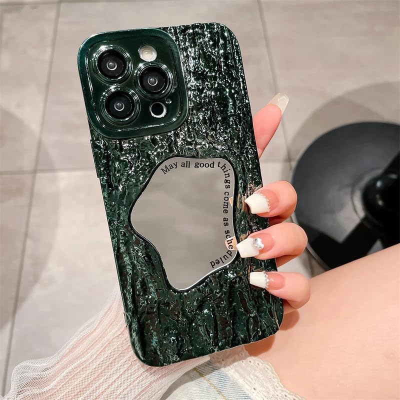 Stylish Textured Mirror Case for iPhone 14 Pro Max | Shockproof Anti-Scratch Premium Protective Back Cover | Unique Wavy Mirror Design - Green