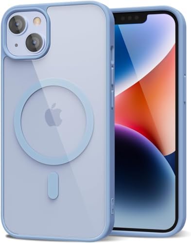 TOUCCH iPhone 14 Plus Magnetic Transparent Case | Shock Proof Design & Camera Protection | Magsafe Wireless Charging case for Apple iPhone 14 Plus | Sleek Hard Crystal Cover - Blue (Back)