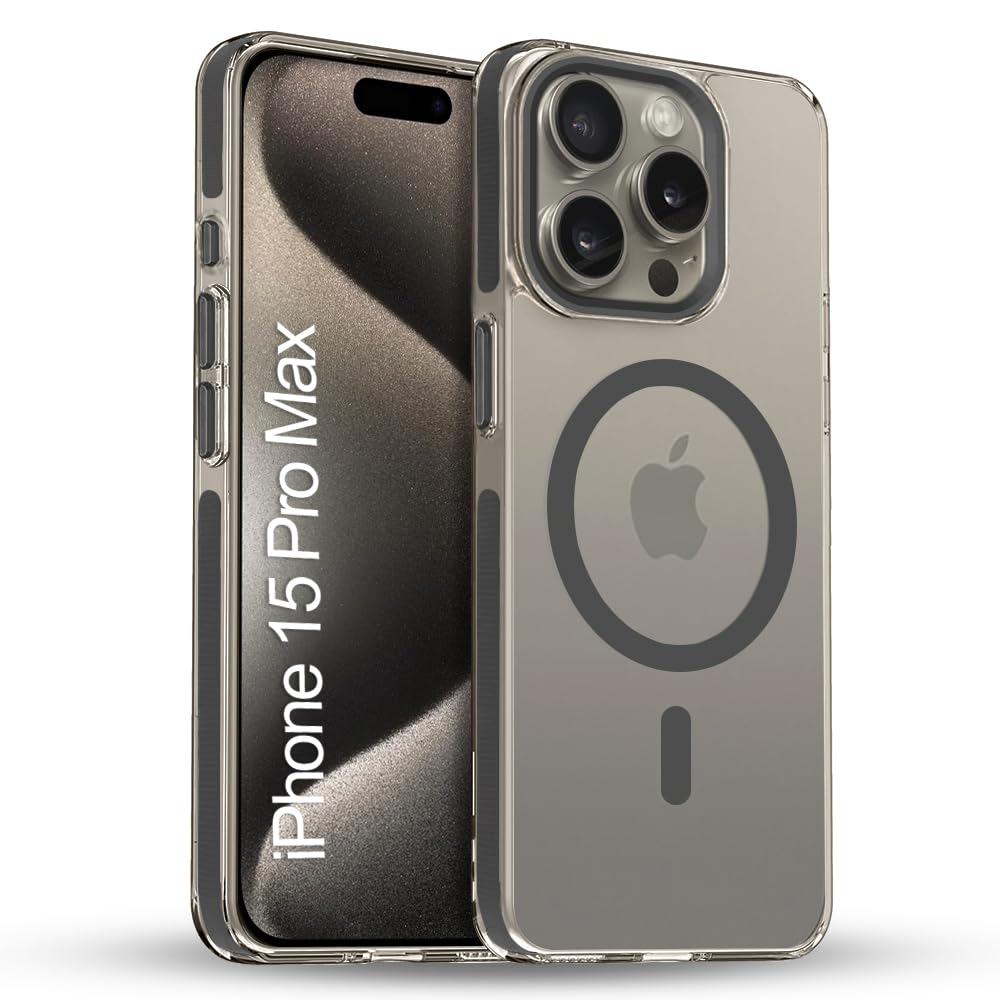 TOUCCH iPhone 15 pro Max Crystal Grip Case | Shock Proof & Scratch Resistant | Magsafe Wireless Charging Cover for iPhone 15 pro Max | Sleek Hard Crystal Cover (Premium-Black)