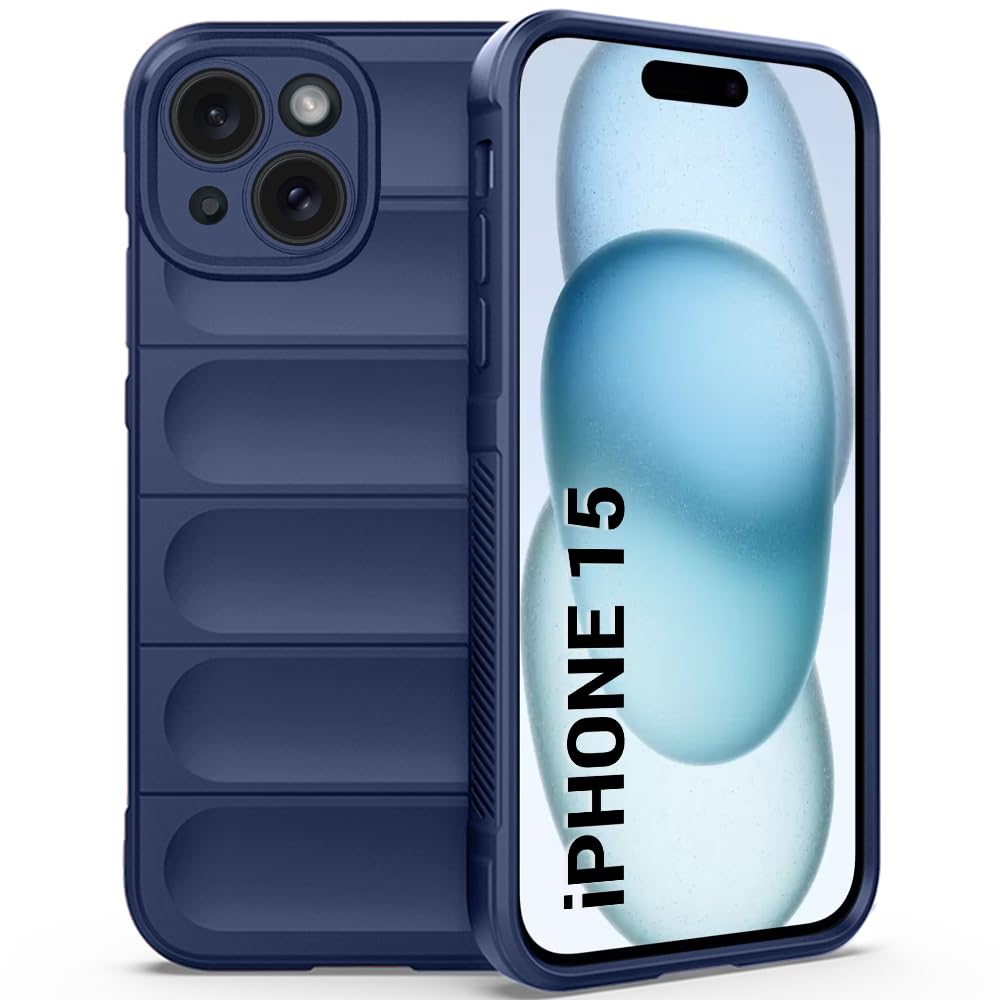TheGiftKart Liquid Silicon Back Cover Case for iPhone 15 | Shockproof Military Grade Protection | Micro-Fibre Cloth On Inner Side | Built-in Anti-Slip Grip Back Cover (Blue)