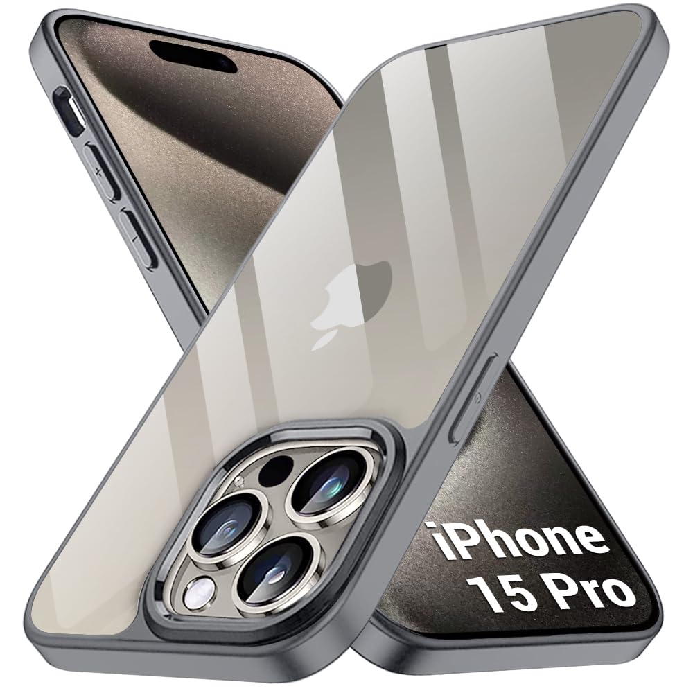 TheGiftKart Polycarbonate Ultra-Hybrid Crystal Clear Back Cover Case for iPhone 15 Pro | Slim Fit Shockproof Design | Camera Protection Bump | Transparent Back Cover Case for iPhone 15 Pro