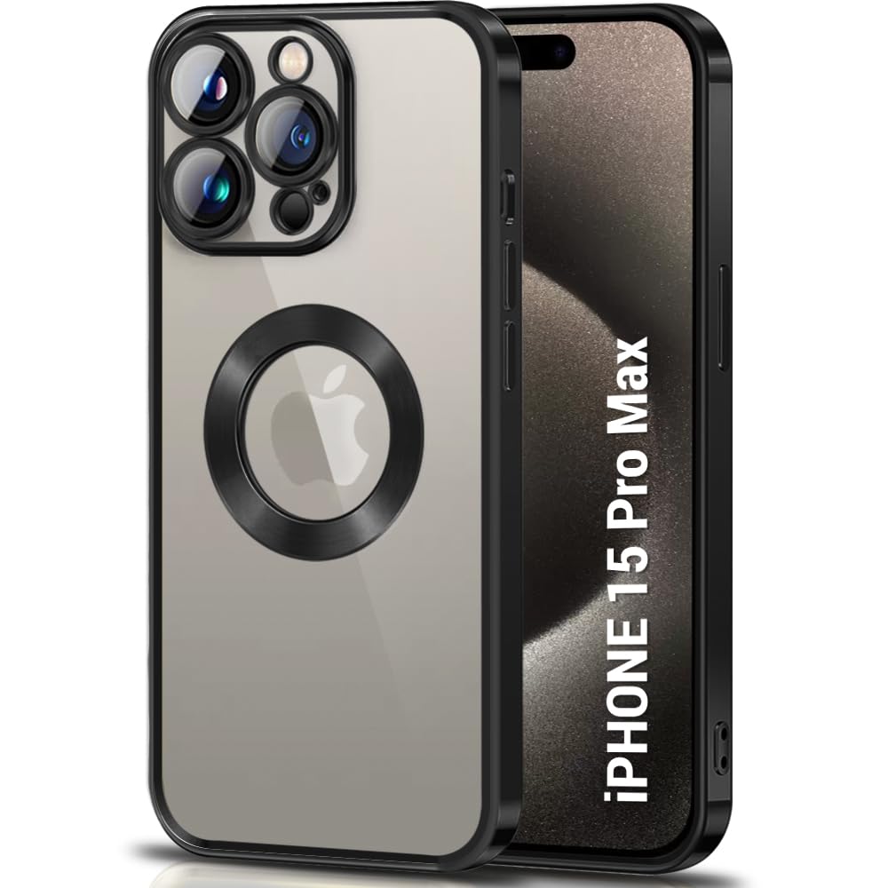 TheGiftKart TPU Luxurious Chrome-Plated Back Cover Case For Iphone 15 Pro Max|Camera&Screen Protection|Shockproof Design|Stylish Transparent Back Cover Case For Iphone 15 Pro Max(Black Bumper)