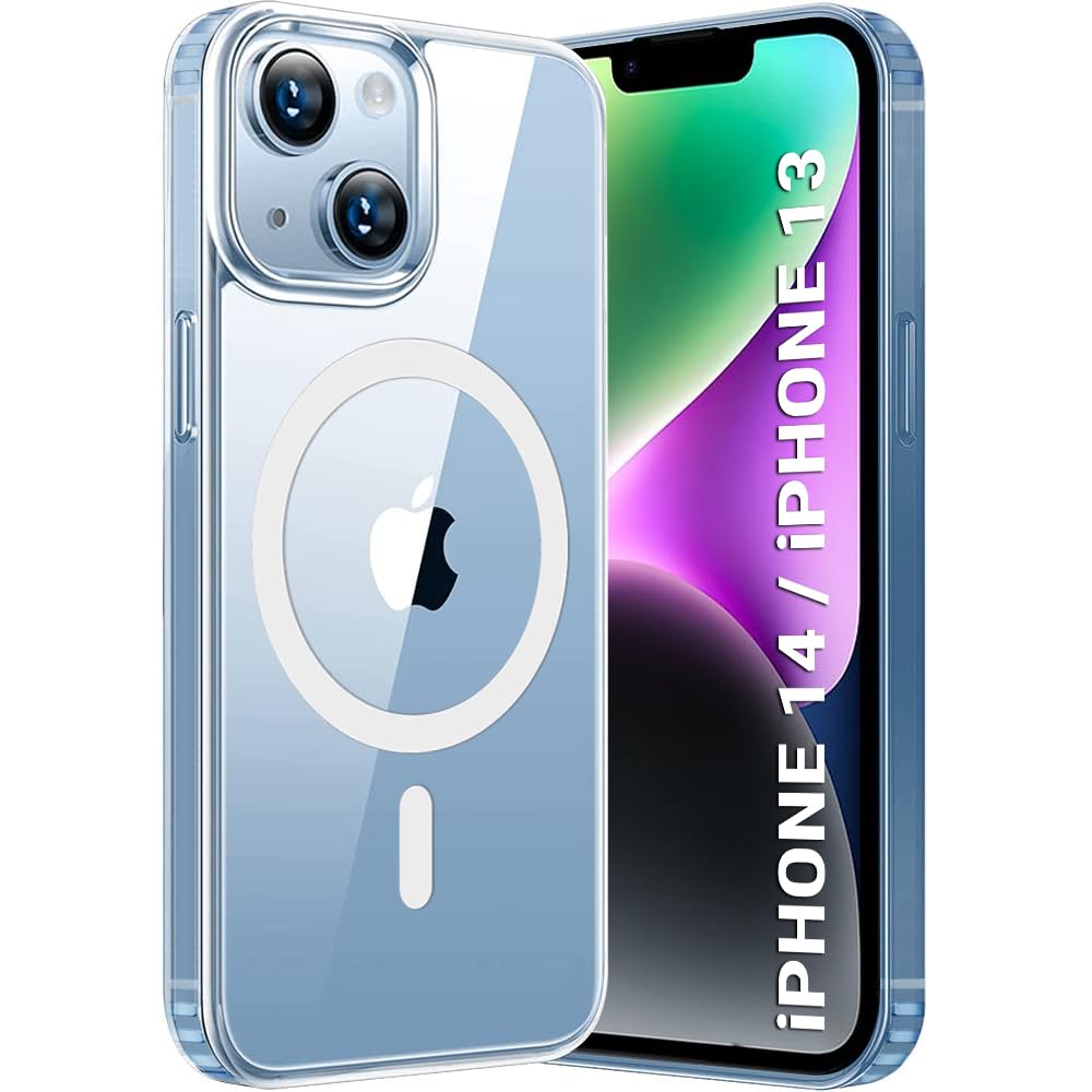 TheGiftKart Ultra-Hybrid Back Cover Case for iPhone 13 / iPhone 14 Compatible with MagSafe | Camera Protection | Hard Crystal Clear Transparent Back Cover for iPhone 13/14 (PC & TPU, Clear Bumper)