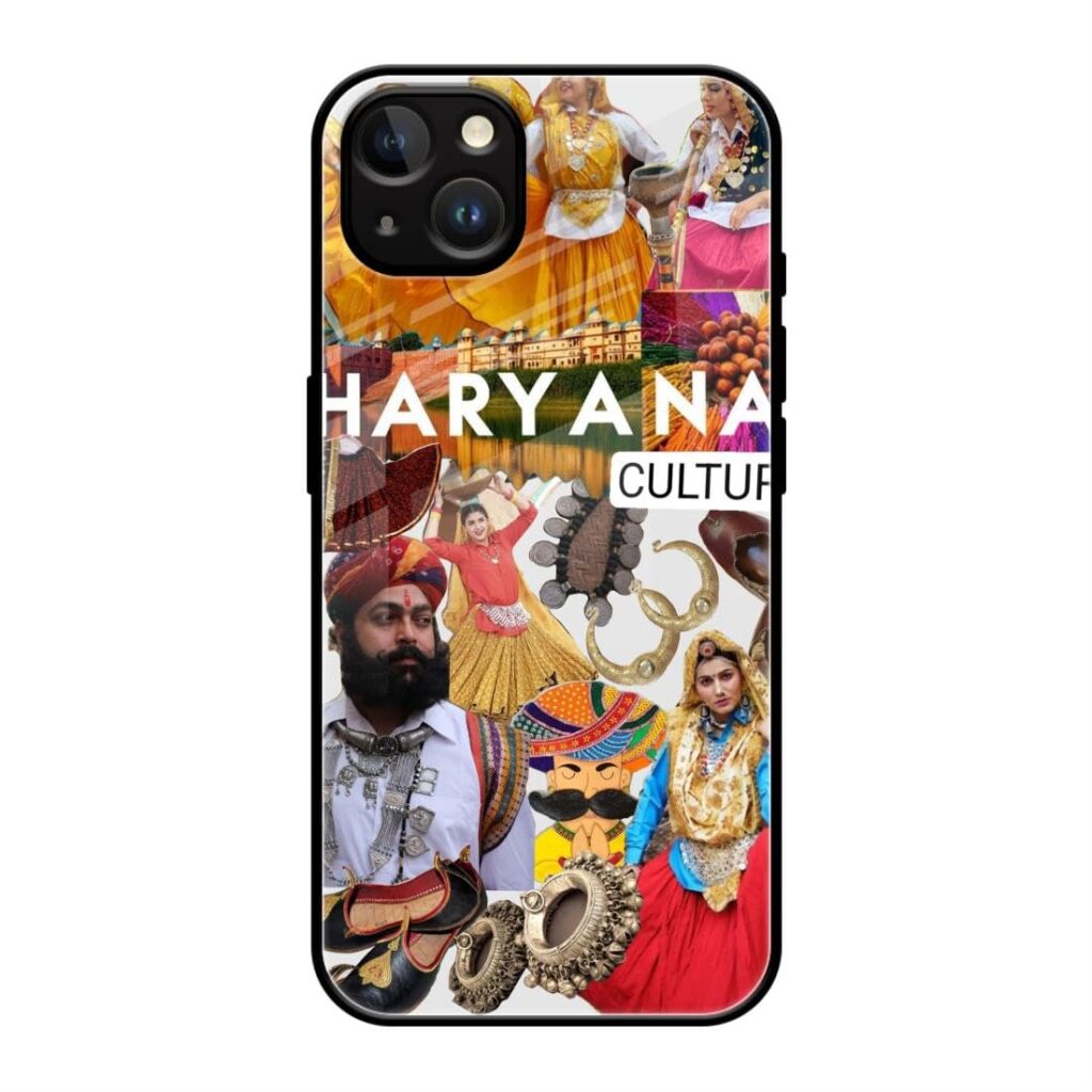 TrendoPrint Compatible with iPhone 14 Plus Printed Haryana Art Glass Mobile Cover & Case | Magsafe Compatible | Screen Camera Protection (Gl101) Multicolor