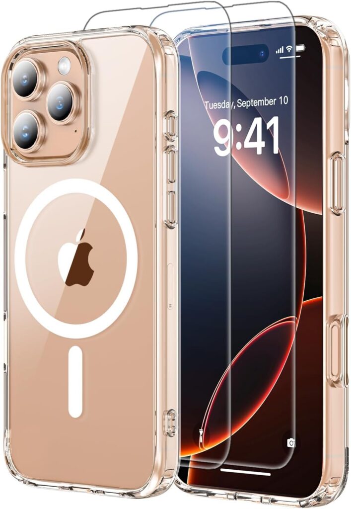 Ultra-Hybrid Transparent Clear Case Compatible with MagSafe for iPhone 16 Pro Max – Anti-Yellow, Magnetic Ring, Camera Protection, Shockproof, Slim Fit & Wireless Charging Safe