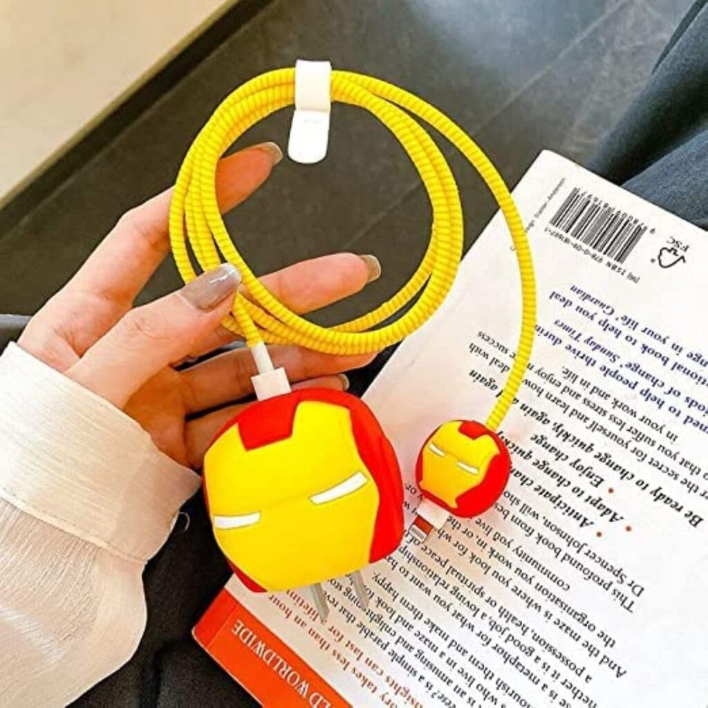 VNJ ACCESSORIES Protective Charger Case for iPhone 18W 20W iPhone 16 15 14 13 12 11 Pro Max Charging Cable Charger Protective Cover Data Cable Protective Sleeve-Ironman Multicolor