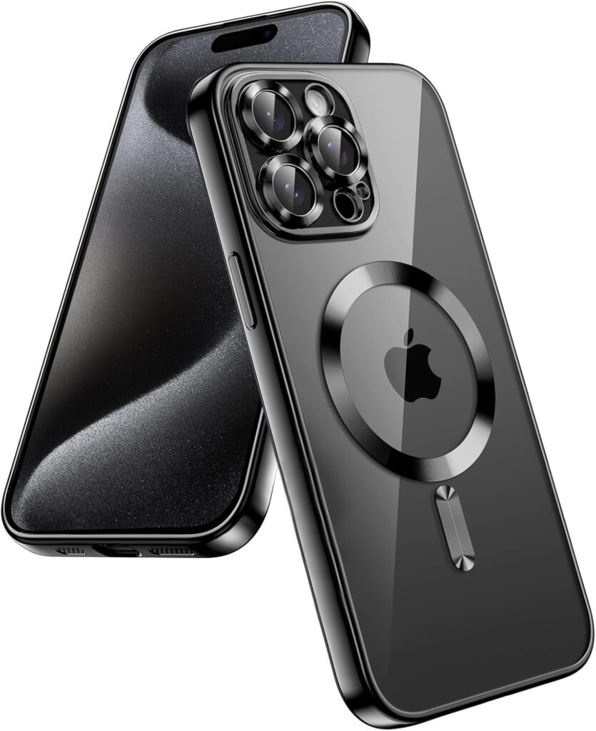 VONZEE Electroplating Transparent Clear Logo Cover for iPhone 15 Pro Case 6.1 inch,Electroplated TPU Cover, Full Body & Individual Camera Protection for Each Lens Bumper Cases for Men & Women (Black)