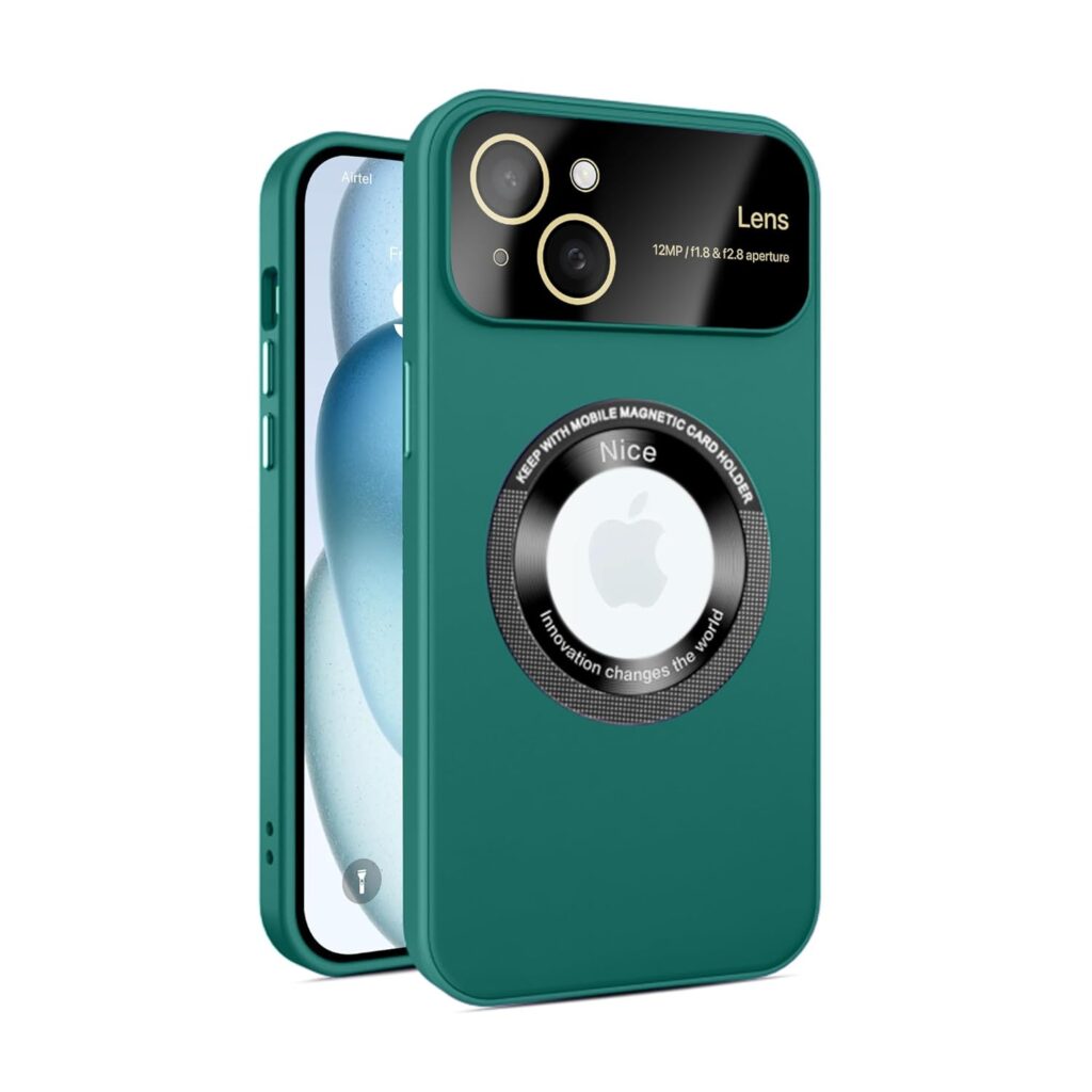 Vaku Luxos® Polarized Magnetic Magpro Back Cover for Apple iPhone 15 Plus Texture Full Lens Protection Logo Cut View TPU Case Scratch Resistant Camera Protector- Green