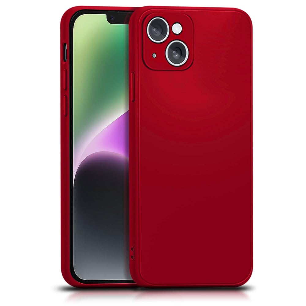 WOW IMAGINE Back Cover for Apple iPhone 14 Plus | Ultra Slim Soft Rubberised Case | Inner Velvet Fabric Lining | Matte Silicone Flexible Mobile Case | Camera Protection - Crimson Red
