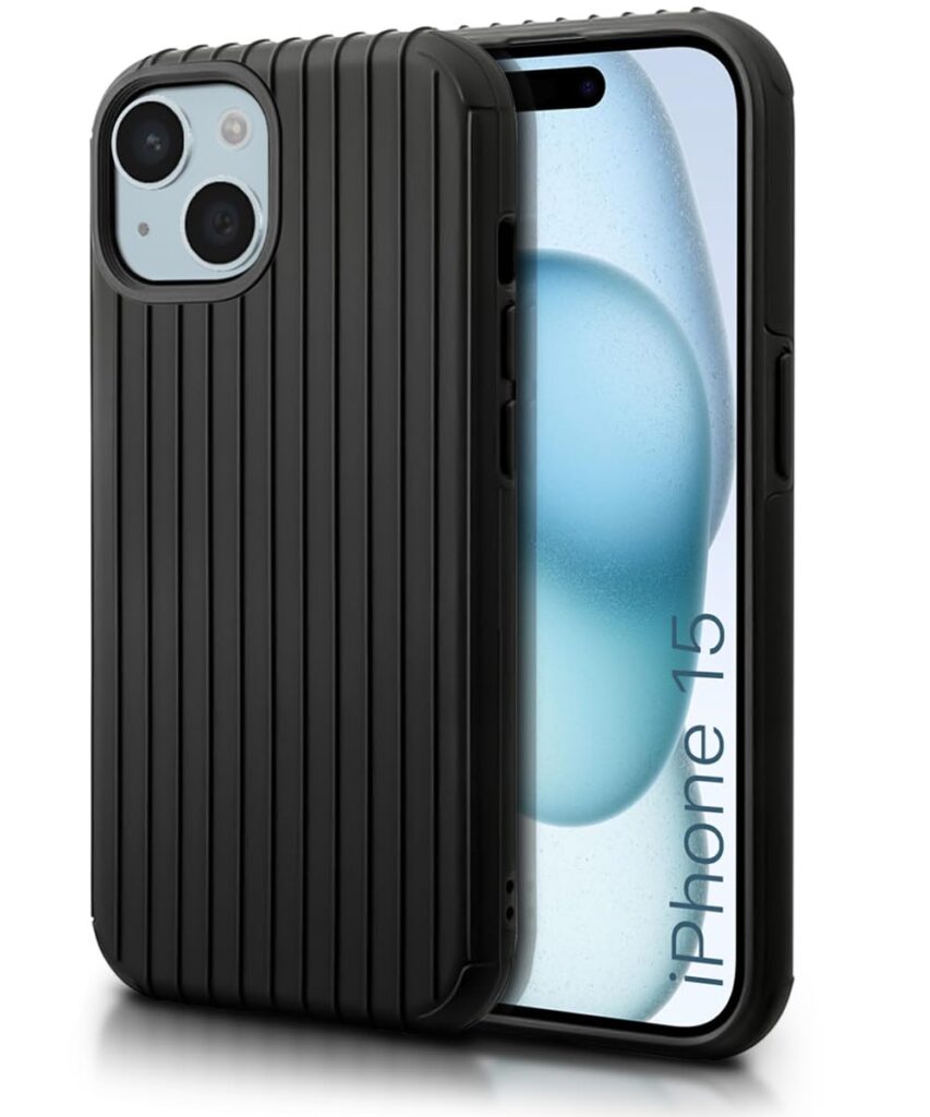 WOW IMAGINE Hybrid Back Case for iPhone 15 | Shockproof with Tough Armor Texture | Scratch-Resistant Hard PC + TPU | 360° Camera Protection | Black