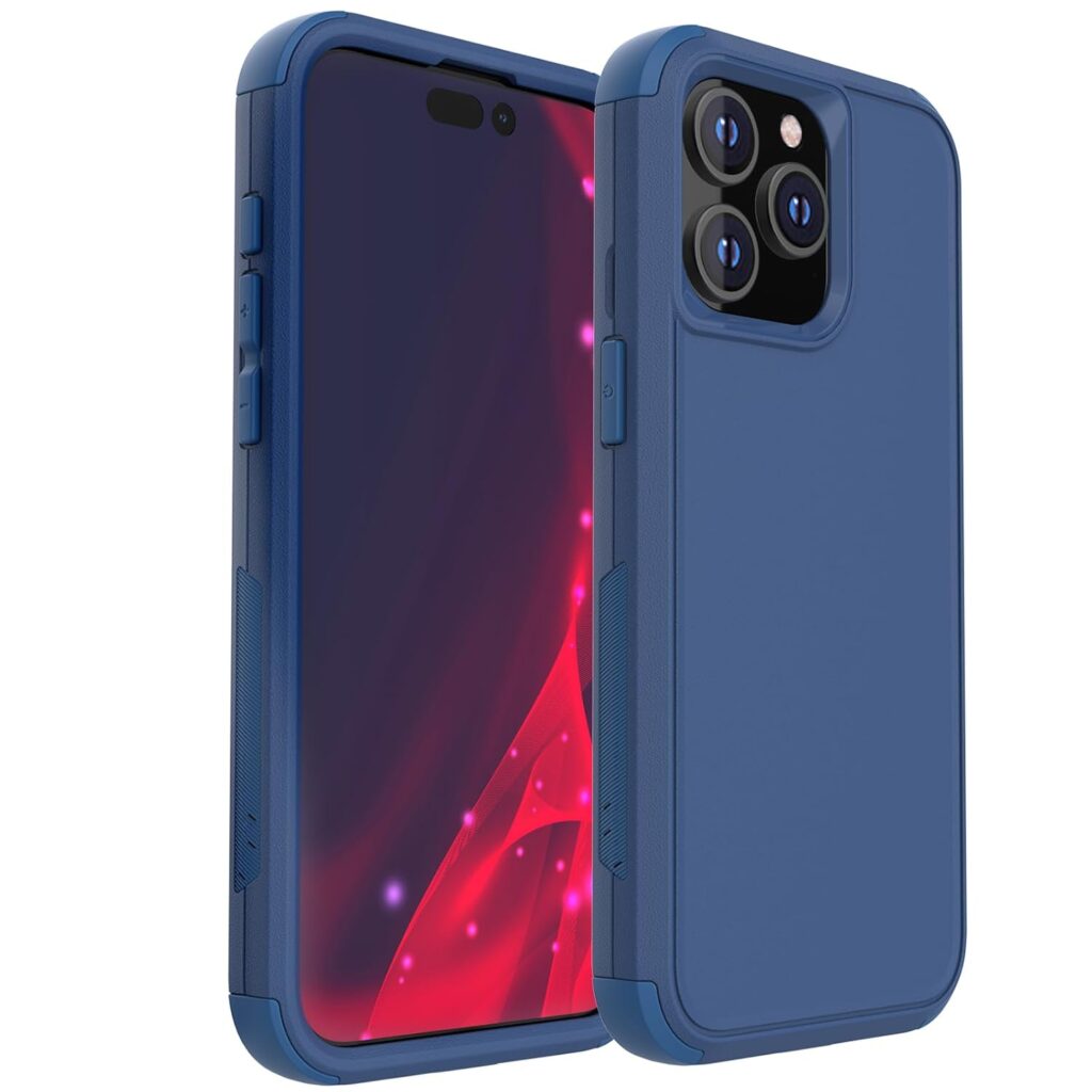 X-belmox Protective Phone Case for iPhone 15 Pro Max Blue, [Shockproof] Heavy Duty 15 Pro Max Phone Case, [Non-Slip] 3-Layer Drop Proof Rugged Protection for Apple 15 Pro Max 6.7 Inch - Sea Blue