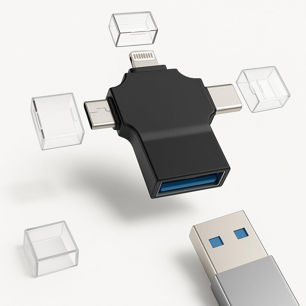 YellowCult USB 3.1 to Lightning Micro USB Type C Adapter (3 in 1) OTG Connector Compatible for Android Apple iPhone 15 14 13 12 Pro Max Plus iPad Air Mini Camera Card Reader Keyboard Mouse