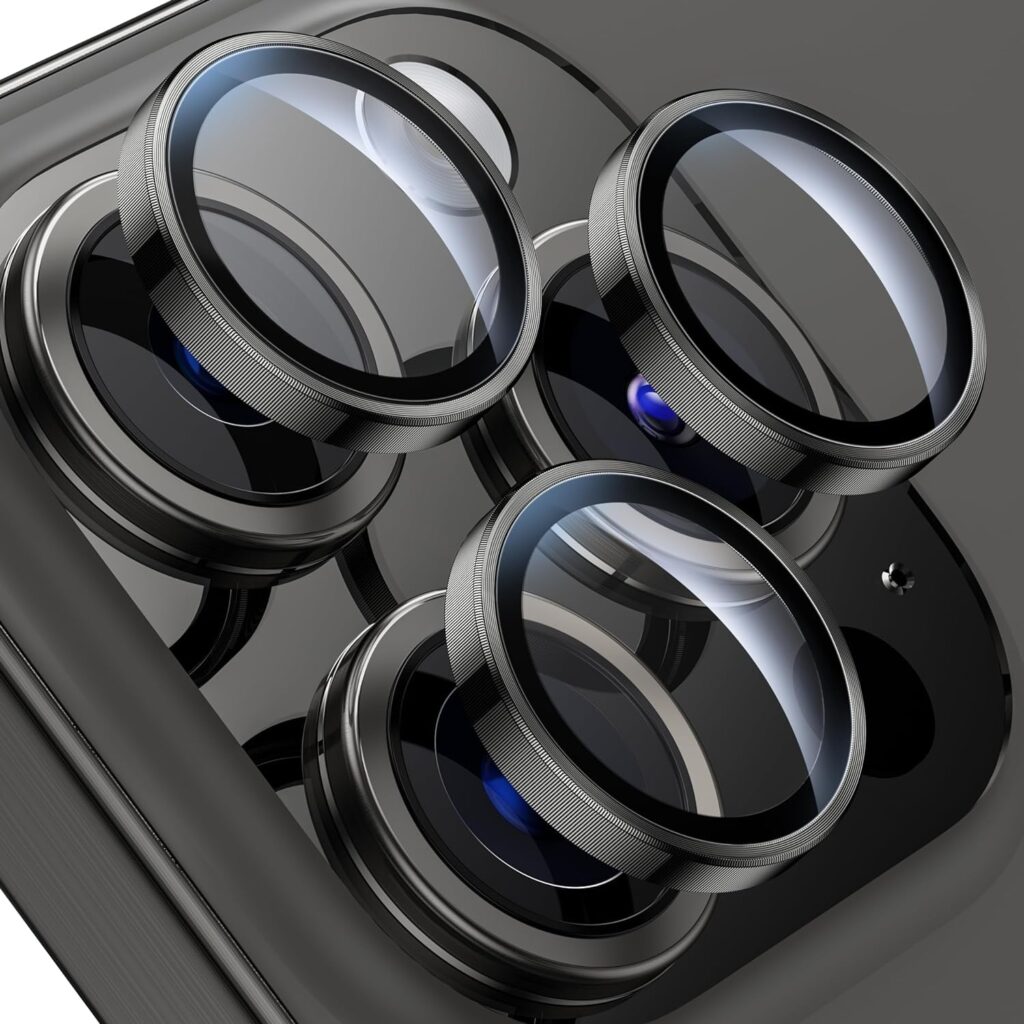 ZARALA for iPhone 15 Pro/iPhone 15 Pro Max Camera Lens Protector,[Keep Original Shooting] Shatterproof 9H Tempered Glass Camera Screen Protector Metal Ring Cover Film,Black