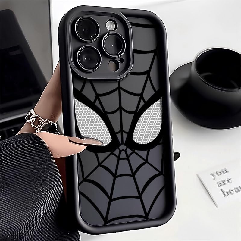 ZEROTO ZR007 Back Case Cover Compatible for iPhone 15 Pro Max | Spidey Face Mask | Soft Silicone Black