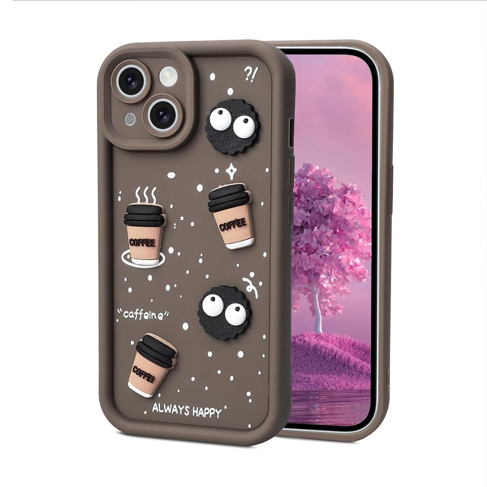 amazon basics Back Case Cover Compatible for iPhone 14 | Cute Fun Cartoon 3D Ball | Coffee Silicone Case | Camera Protection | Body Protection | Shock Proof | Color Brown | Pack of 1 |
