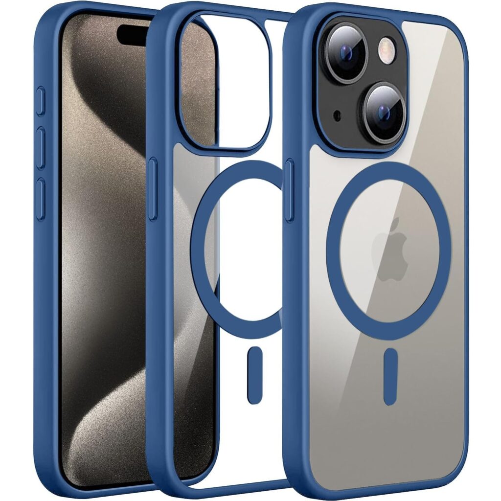 amazon basics Mag-Safe Case Compatible for iPhone 14 Cover | Transparent Ultra Hybrid Drop and Camera Protection Back Cover Case Compatible for iPhone 14 (Blue)