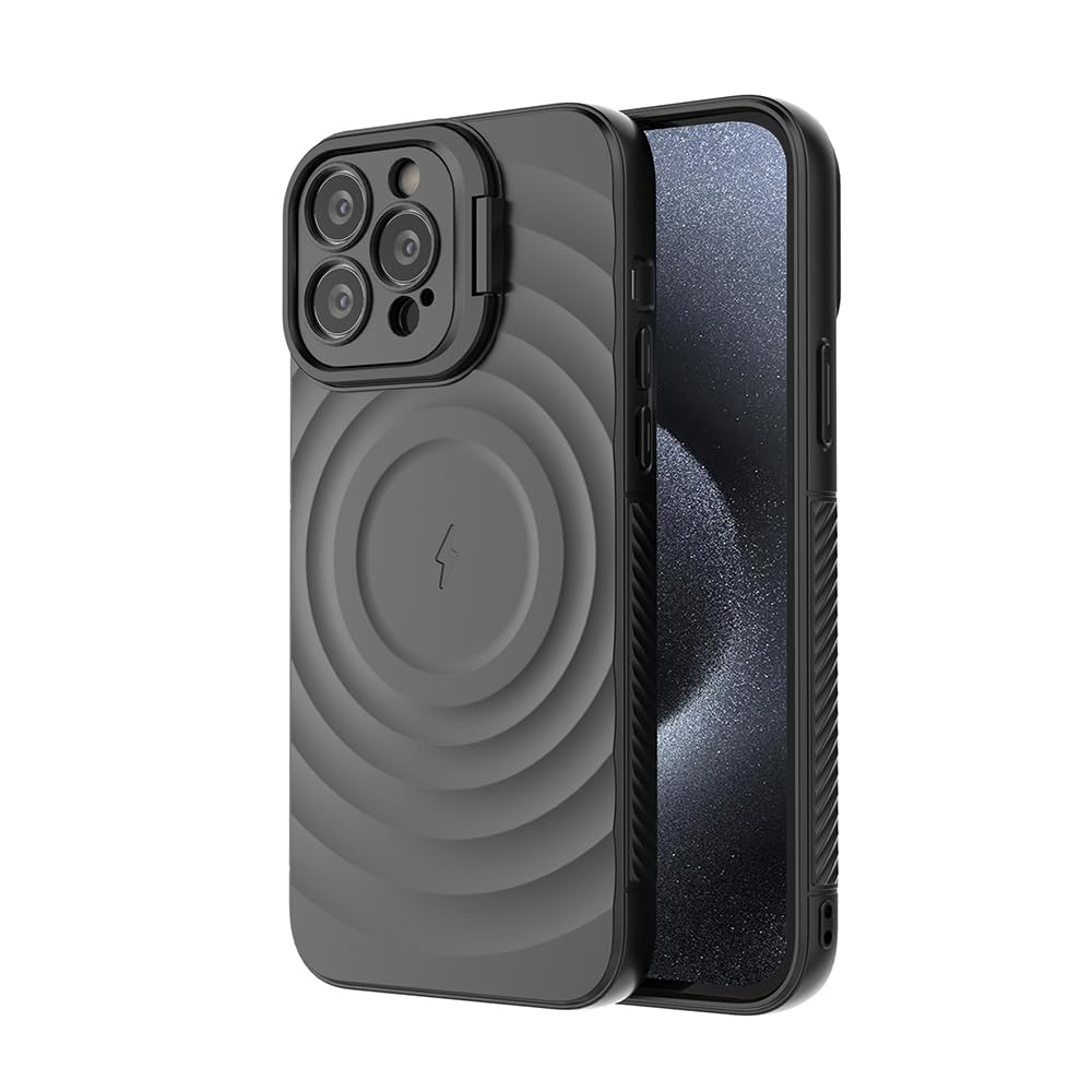 amazon basics MagSafe Compatible TPU Case for Apple iPhone 15 Pro | Shockproof Cover with Camera Ring Stand | Wireless Charging Compatible | Slim & Protective for Apple iPhone 15 Pro (Black)