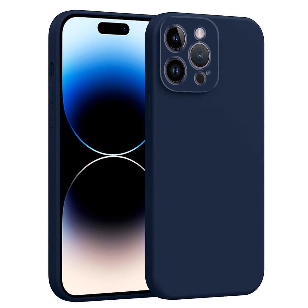 amazon basics Mobile Cover for Apple iPhone 14 Pro | Full Camera Protection | Premium Liquid Silicon Case | Flexible Bumper Case for Apple iPhone 14 Pro (Dark Blue)