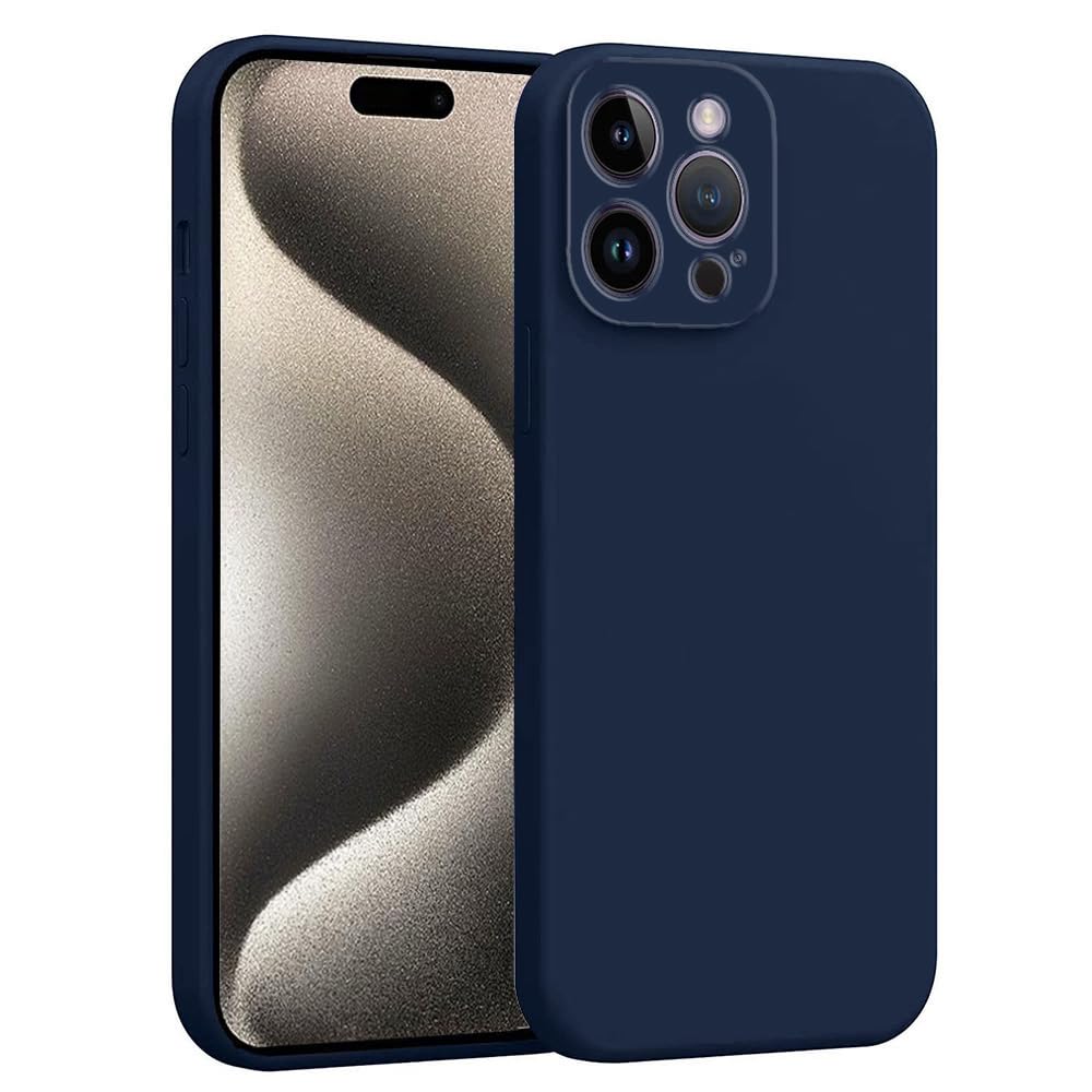 amazon basics Mobile Cover for Apple iPhone 15 Pro Max | Full Camera Protection | Premium Liquid Silicon Case | Flexible Bumper Case for Apple iPhone 15 Pro Max (Dark Blue)