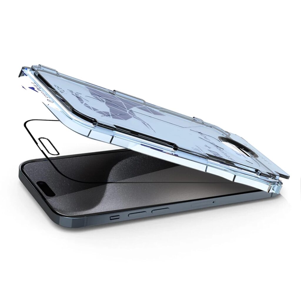 amazon basics Next Gen Tempered Glass for iPhone 15 Pro | 9H Hardness | Dustproof | Self-Aligning Application (Pack of 1)